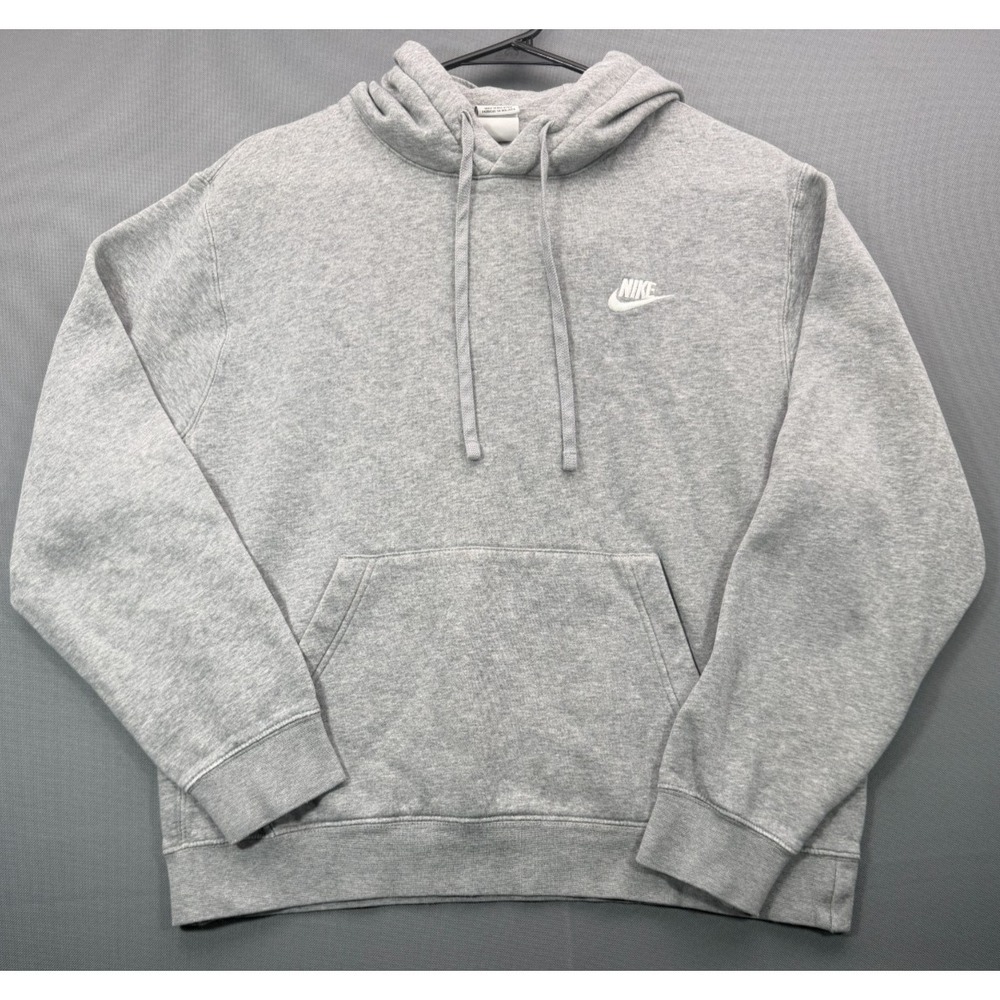 Nike Mens Gray Pullover Hoodie Sweatshirt Embroidered Swoosh Size Medium M - Picture 2 of 6